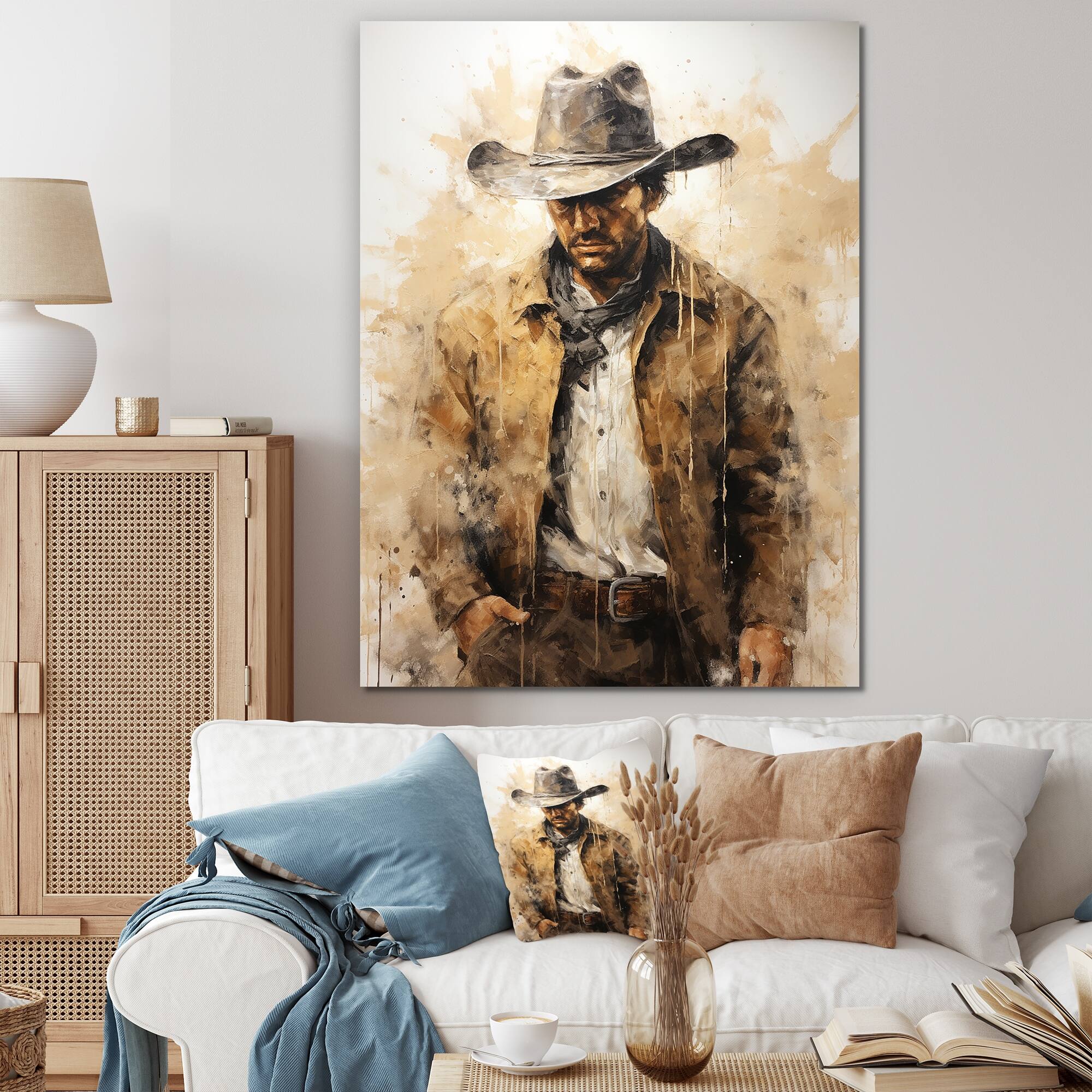 Designart "Minimalism Cowboy Painting" Cowboys Wall Art Bed Bath